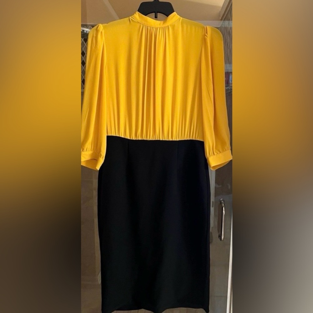 New York & Company Yellow and Black Two-Tone Sheath Dress